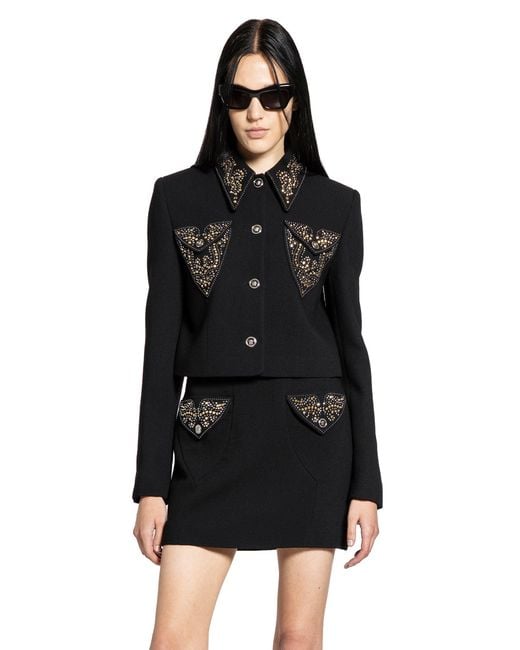 Versace Black Studded Wool Crop Jacket