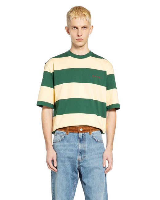 Marni Green Maxi-Stripe Cotton T-Shirt for men