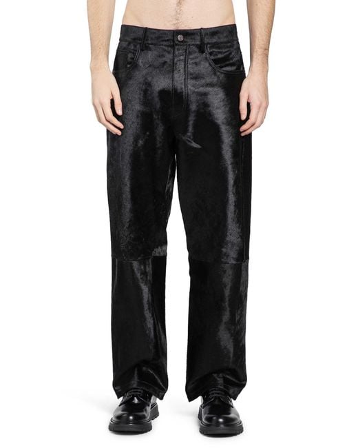 sunflower Black Wide Twist Cowhide Pants for men