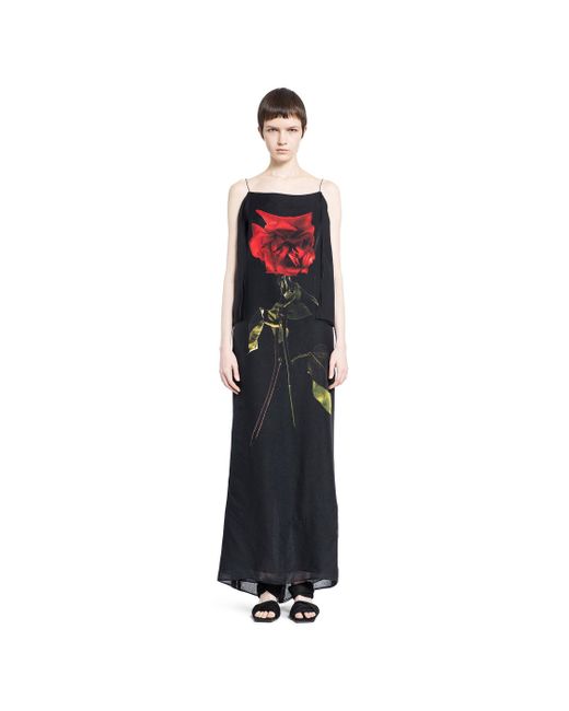 Alexander McQueen Black Rose-Print Silk-Georgette Maxi Dress