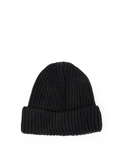 C P Company Black Wool Ribbed Beanie for men