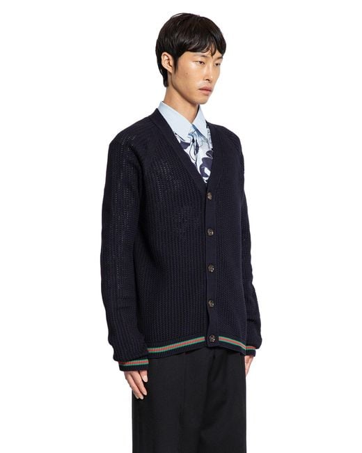 Gucci Blue Cardigan In Cotone A Rete for men