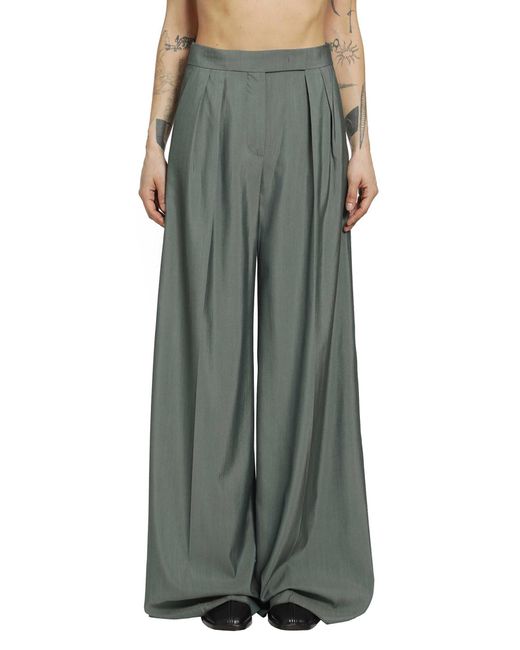 Max Mara Green Wide Leg Wool And Silk Trousers