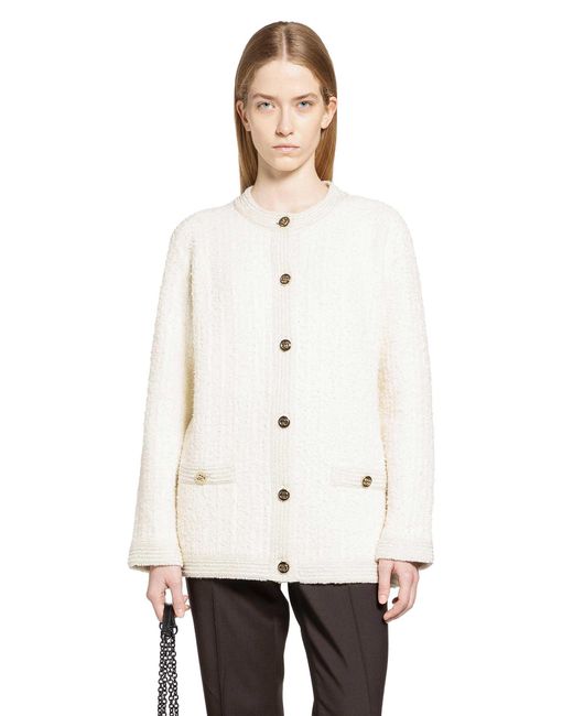 Gucci White Bouclé Lurex Wool Cardigan