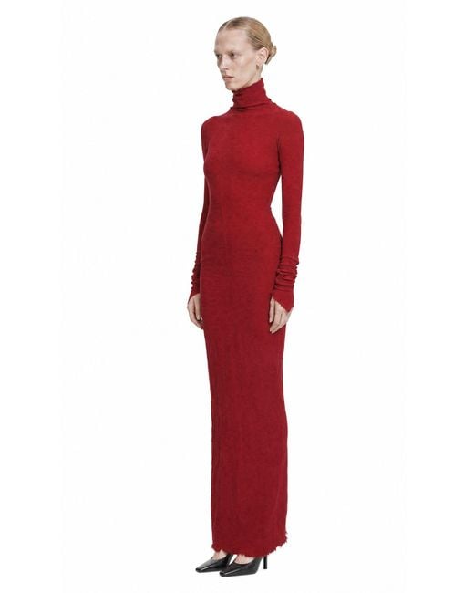 Marc Le Bihan Red Turtleneck Nylon Silk Long Dress