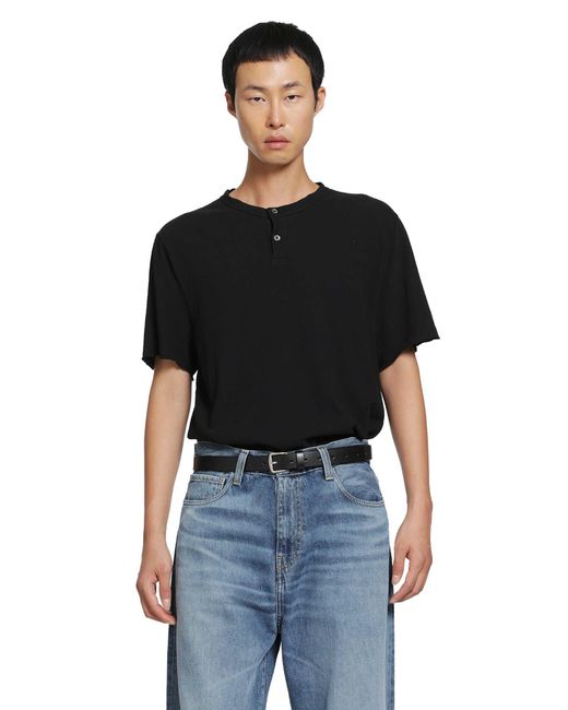 James Perse Black Slub Jersey Short Sleeve Henley T-Shirt for men