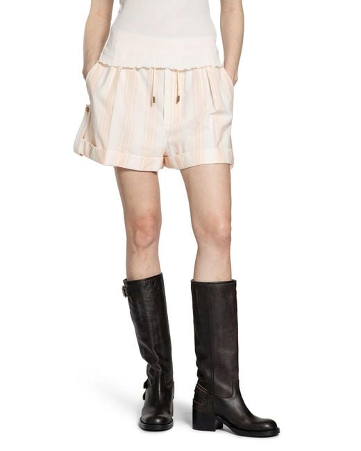 Chloé Natural Striped Organic Cotton Drawstring Shorts