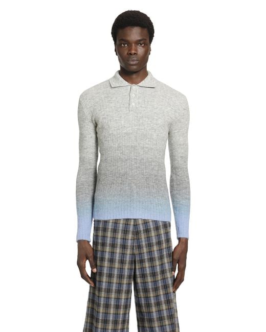 ERL Gray Thin Gradient Knit Polo for men