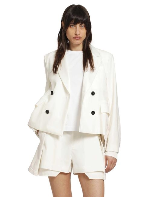 Sacai White Wool Suiting X Denim Blazer