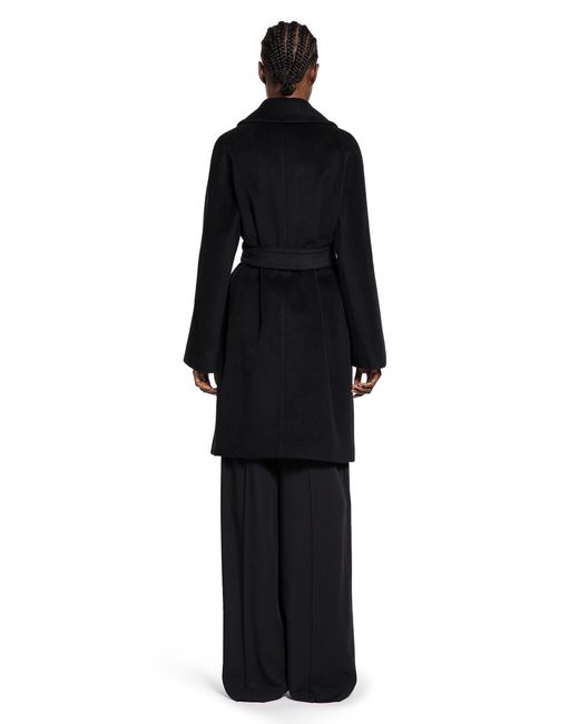 Max Mara Black Wool Beaver Cloth Robe Coat