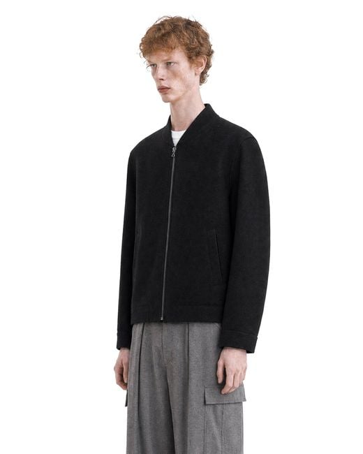 Harris Wharf London Black Boiled Wool Bomber Jacket for men