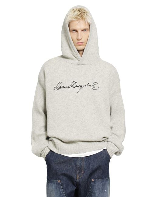 MM6 by Maison Margiela Gray Hooded Knit Sweater for men
