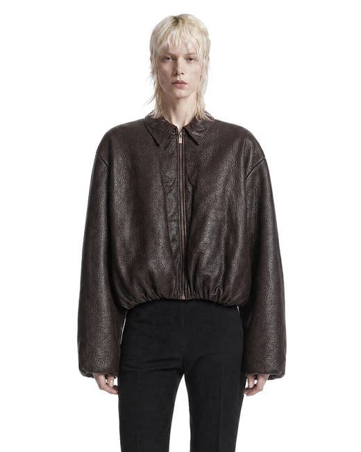 Magda Butrym Black Cropped Leather Bomber Jacket