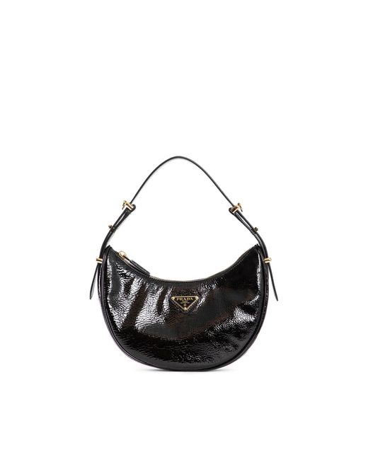 Prada Black Arqué Naplak Patent Leather Shoulder Bag