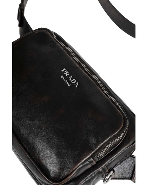 Prada Black Distressed Nappa Leather Shoulder Bag for men