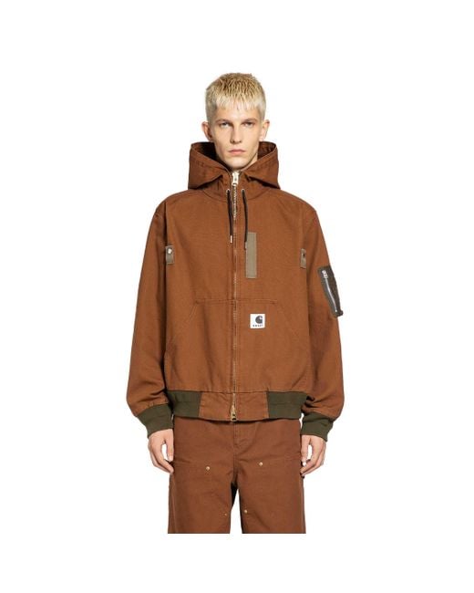 Sacai Carhartt Wip Washed Duck Hooded Blouson in Brown for Men