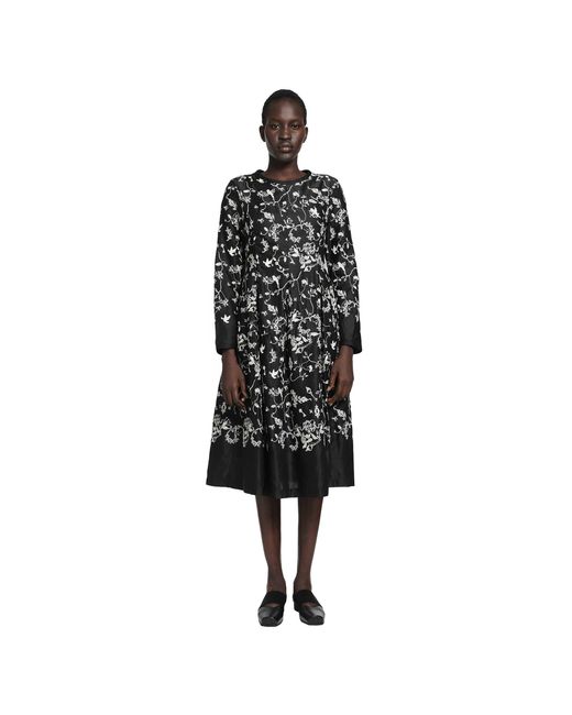 Renli Su Black Floral Midi Dress