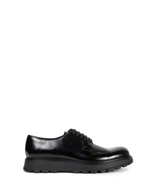Prada Black Brushed Leather Lace-Up Shoes for men