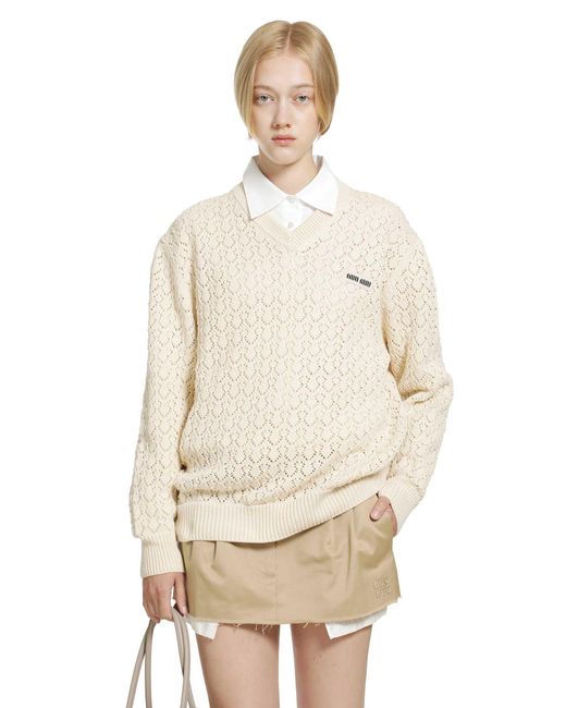 Miu Miu Natural Cotton V-Neck Sweater
