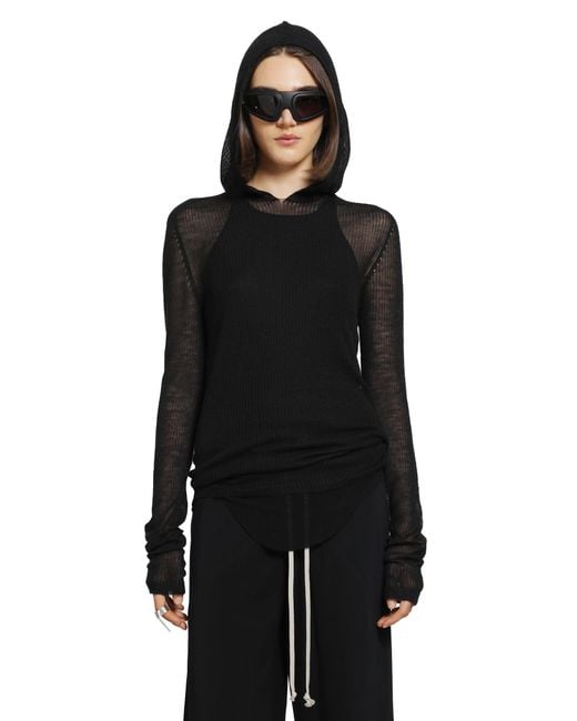 Rick Owens Black Tower Hooded Ls T