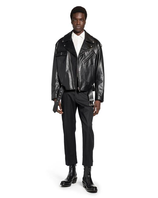 McQueen Black Leather Biker Jacket for men