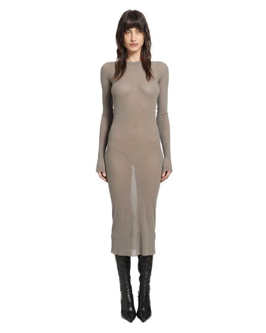 Rick Owens Brown Temple Rib Long Sleeves Dress