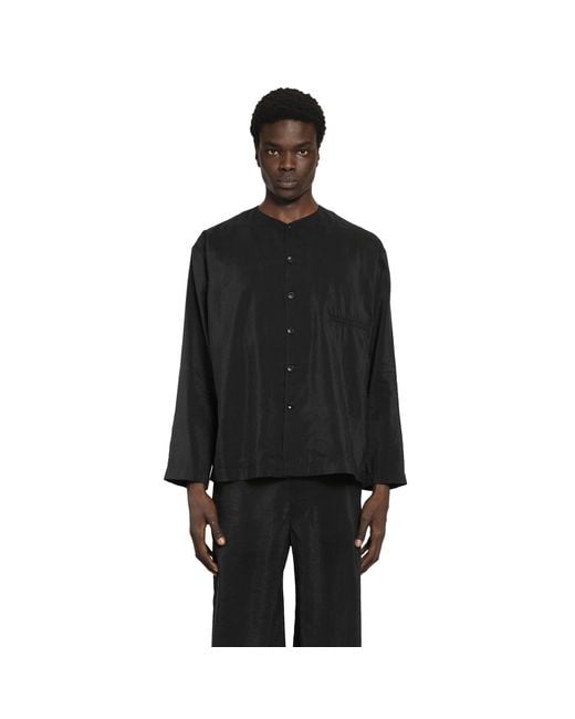 Lemaire Black Dry Silk V-Neck Shirt for men