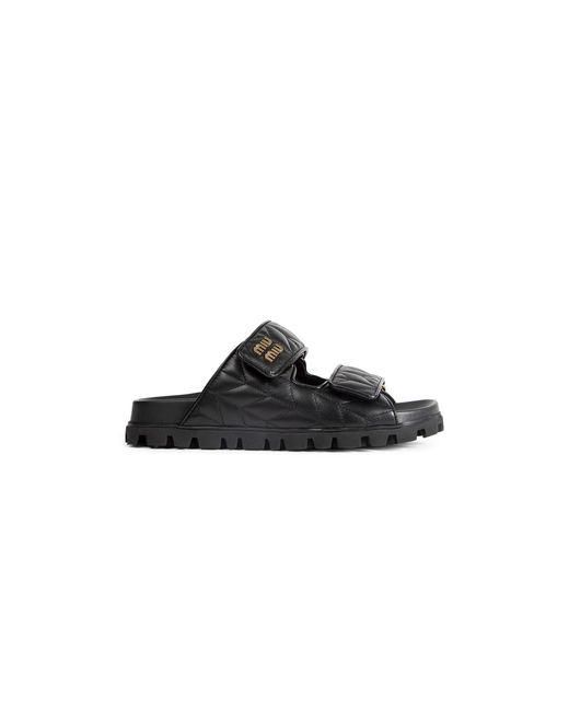 Miu Miu Black Matelassé Nappa Leather Slides