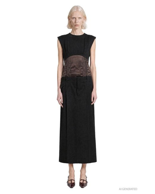 Marni Black Contrast Wool And Satin Dress