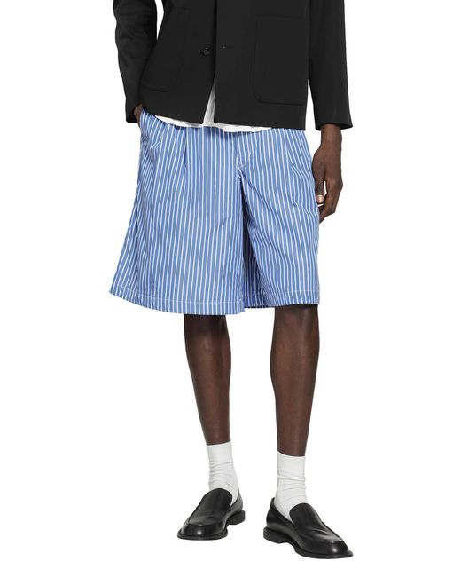 Comme des Garçons Blue Pleated Pinstriped Shorts for men