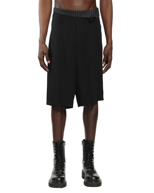 Yohji Yamamoto Black Wool Gabardine Thai Shorts for men