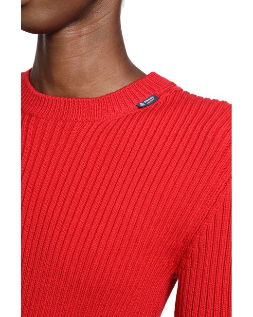 Prada Red Rib-Knit Crewneck Top