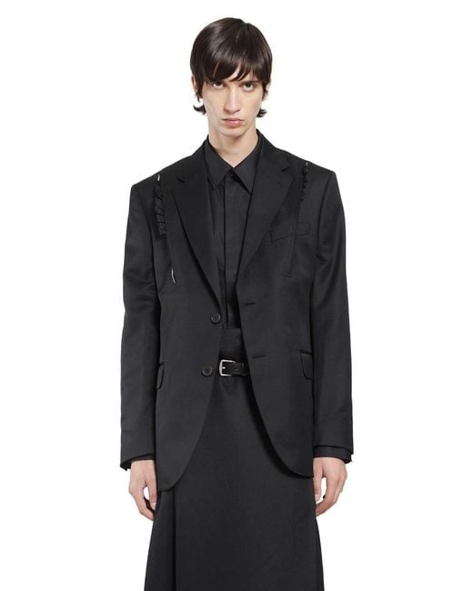 Simone Rocha Black Structured Slash Blazer With Daisy for men
