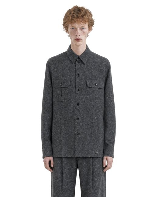 Valentino Gray Boutonné Wool Overshirt for men