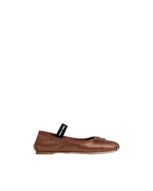 Miu Miu Brown Satin Ballerinas