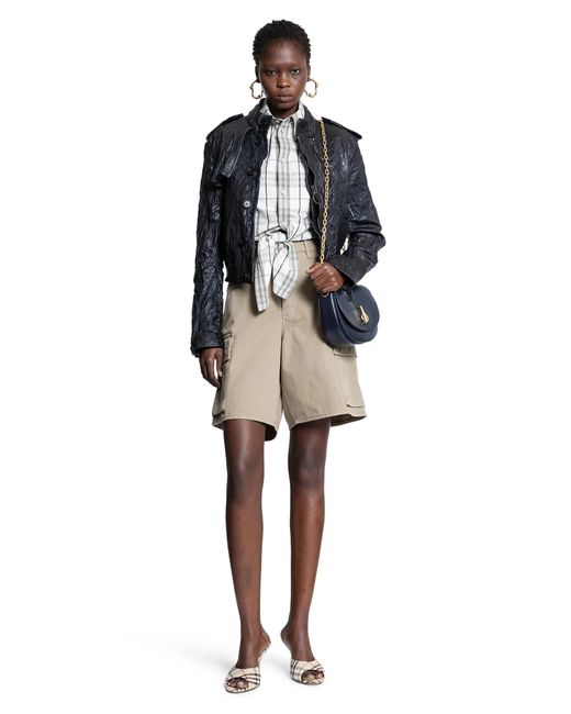 Burberry Natural Cropped Check Cotton Short Sleeve Shirt