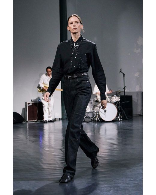 Lemaire Black High-Waisted Straight Pants With Studs