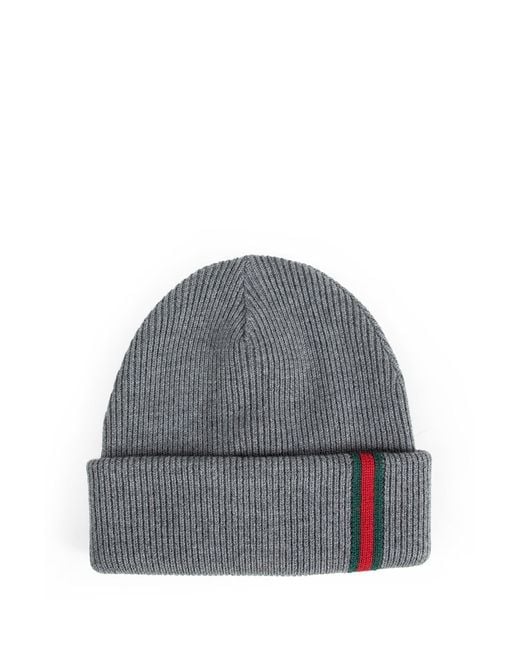 Gucci Gray Web Wool Beanie for men
