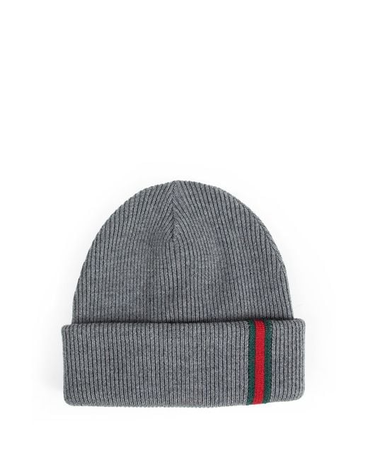 Gucci Gray Web Wool Beanie for men