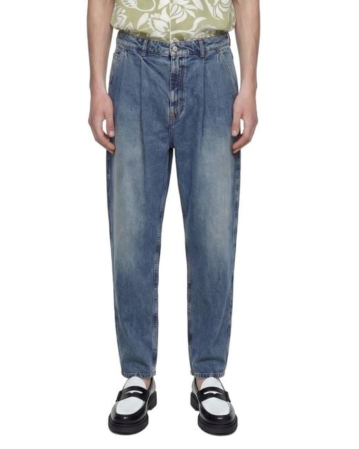 Hed Mayner Blue Pleated Denim Pants for men