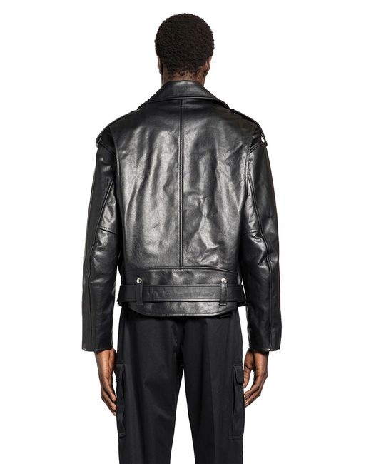 McQueen Black Leather Biker Jacket for men