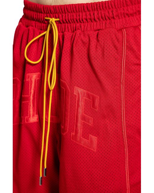 Rhude Red Baggy Mesh Collegiate Shorts for men