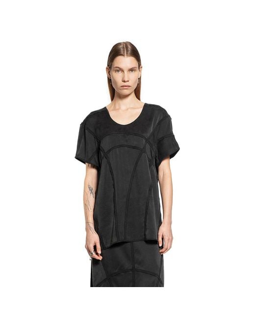 Yehuafan Black Overlock Silk Satin T-Shirt