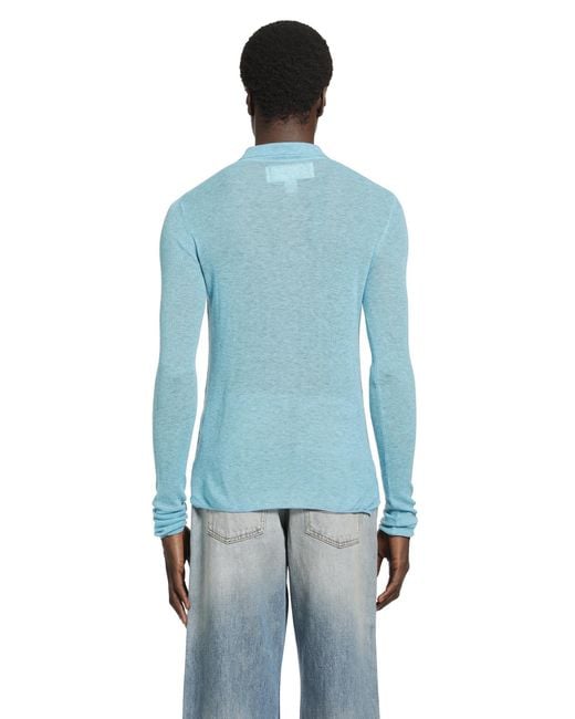 ERL Blue Overdyed Heather Knit Polo for men