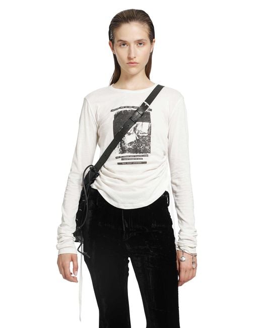 Ann Demeulemeester White Dot Wrinkled Cropped Long Sleeve Top
