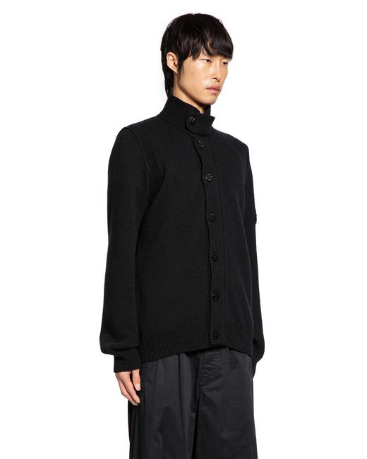 Stone Island Black High Neck Wool Blend Cardigan for men