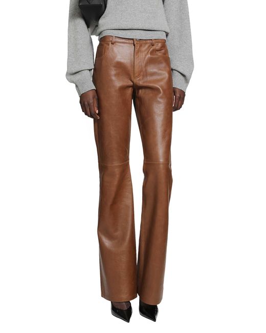 Haikure Brown Flora Silky Leather Trousers
