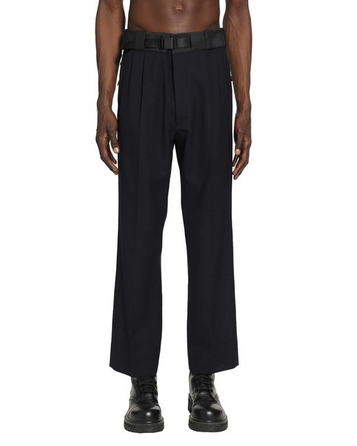 Prada Black Wool Pants With Technical Details for men