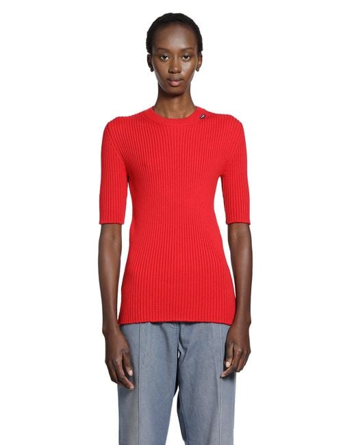 Prada Red Rib-Knit Crewneck Top