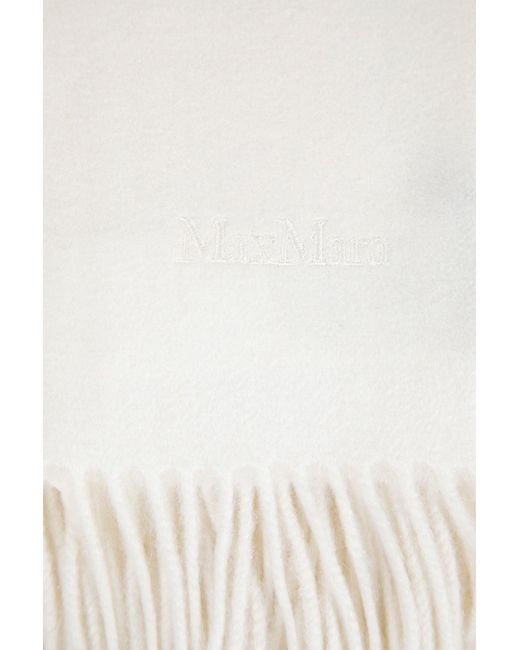 Max Mara White Cashmere Logo Stole